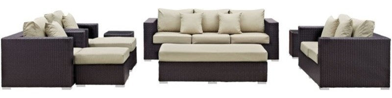 Espresso Beige Convene 9-Piece Outdoor Patio Sofa Set
