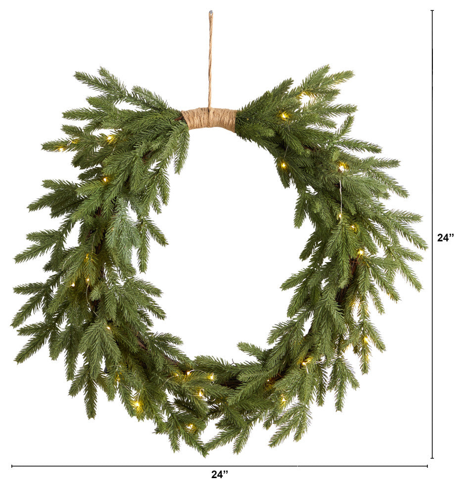 24" Holiday Christmas Pre-Lit Cascading Pine Wreath