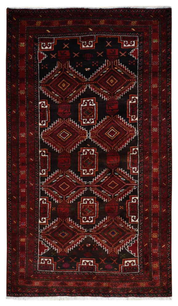 Chocolate Brown Vintage Persian Baluch Pure Wool Hand Knotted Rug 3'7" x 6'5"
