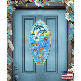 Sea Creatures Surfing Board Door Decor Coastal Holiday Decor
