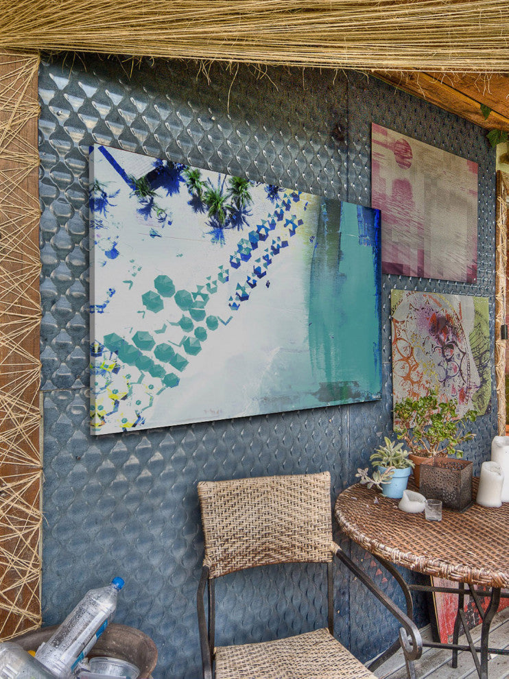 "Umbrella Blues" Painting Print on Wrapped Canvas, 36"x24"