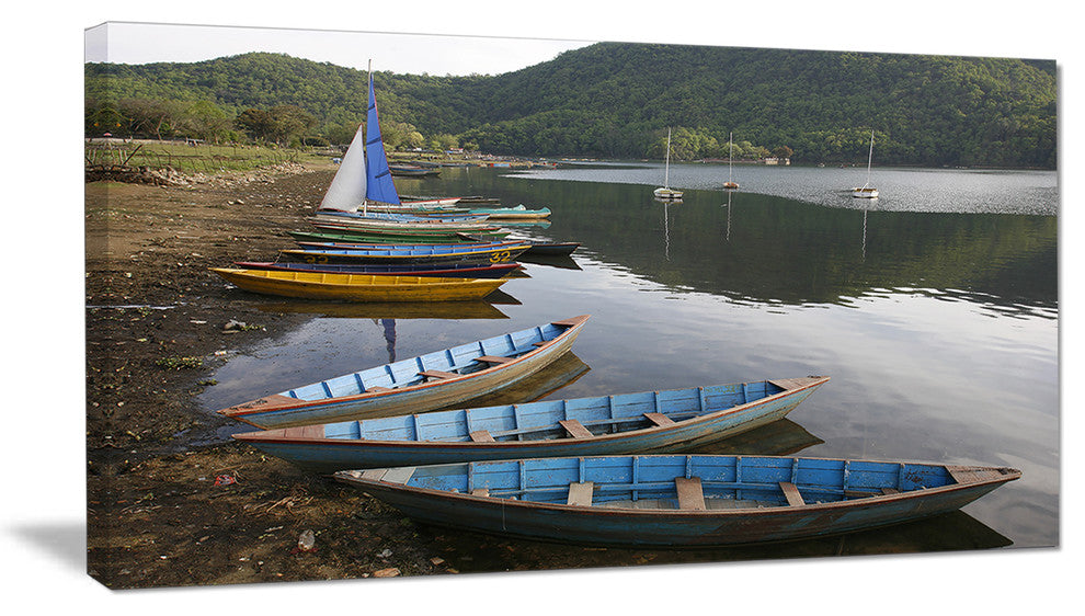 Wonderful View of Pokhara Boats, Boat Canvas Art Print, 32"x16"