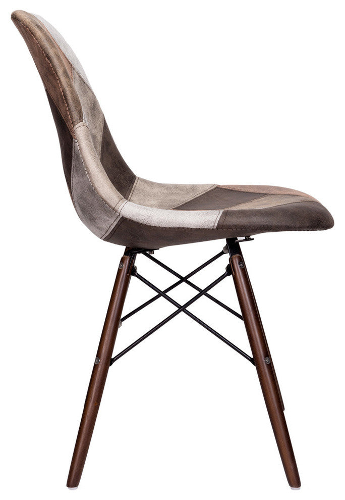 Patch Leatherette Upholstery DSW Dining Side Chair, Dark Walnut Leg, Mooku Brown