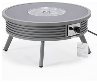 Leisuremod Walbrooke Patio Round Fire Pit Table With Aluminum Slats Frame, Gray