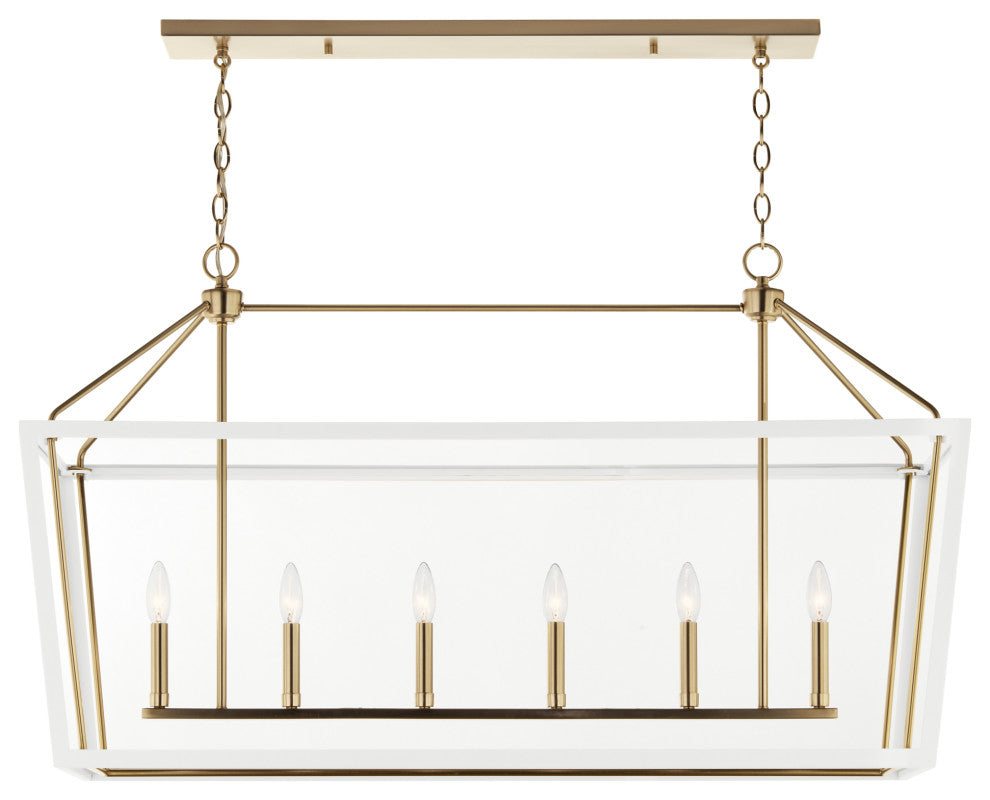 Delvin 44" 6 Light Chandelier With Clear Glass, Champagne Bronze and White