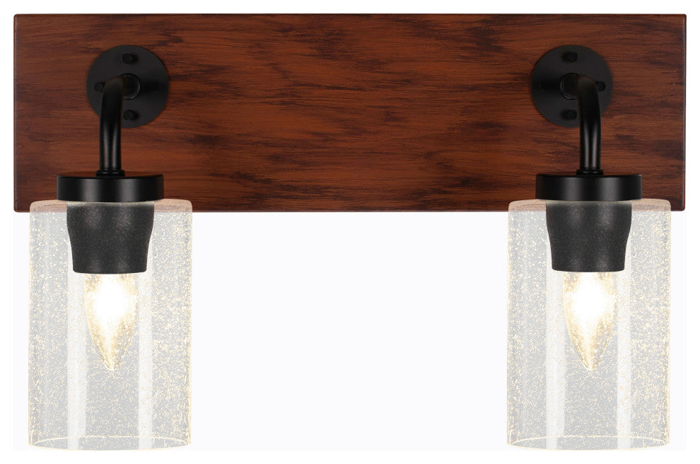Oxbridge 2-Light Bath Bar, Matte Black & Painted Wood-look Metal/Clear Bubble