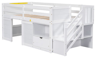 Gewnee SOLID WOOD TWIN SIZE LOW LOFT BED WITH STAIR