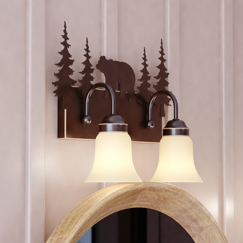 Bryce Bronze Rustic Bathroom Wall Fixture, Bear, 2-Light