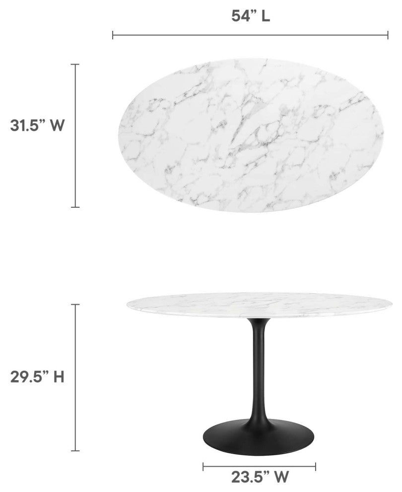 Black White Lippa 54" Oval Artificial Marble Dining Table