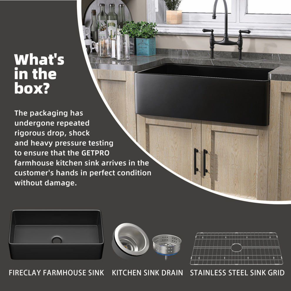 36"x20" Apron Front Single Bowl Farm Fireclay Kitchen Sink with Accessories