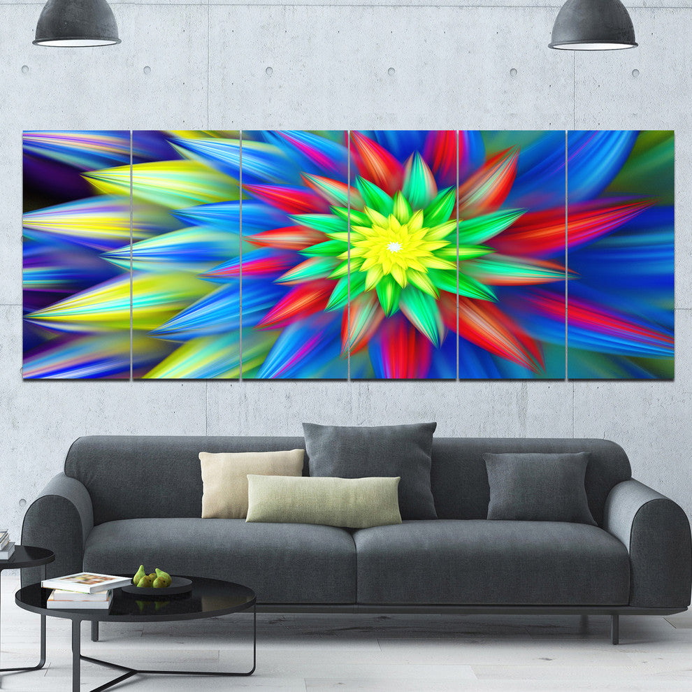 Dance of Bright Multi Color Flower, Floral Canvas Art Print, 70"x28", 6 Panels