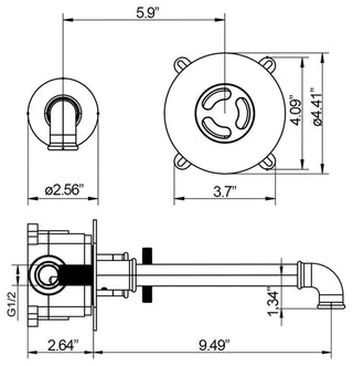 Wall Mounted Single Handle Bathroom Faucet, Brushed Gold