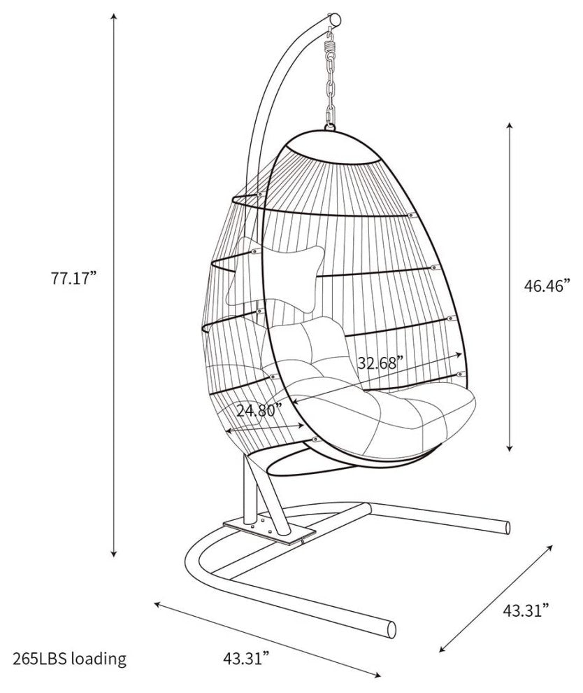 LeisureMod Wicker Folding Hanging Egg Swing Chair, Dark Gray