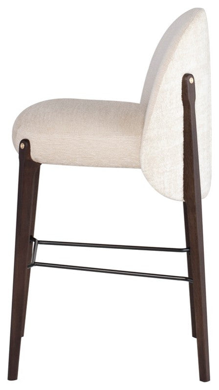 Ames Stool, Gema Pearl Upholstery and Smoked Wood Legs, Bar Height