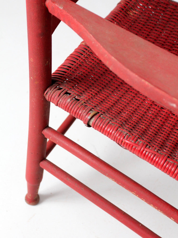 Consigned, Antique Red Wicker Seat Arm Chair