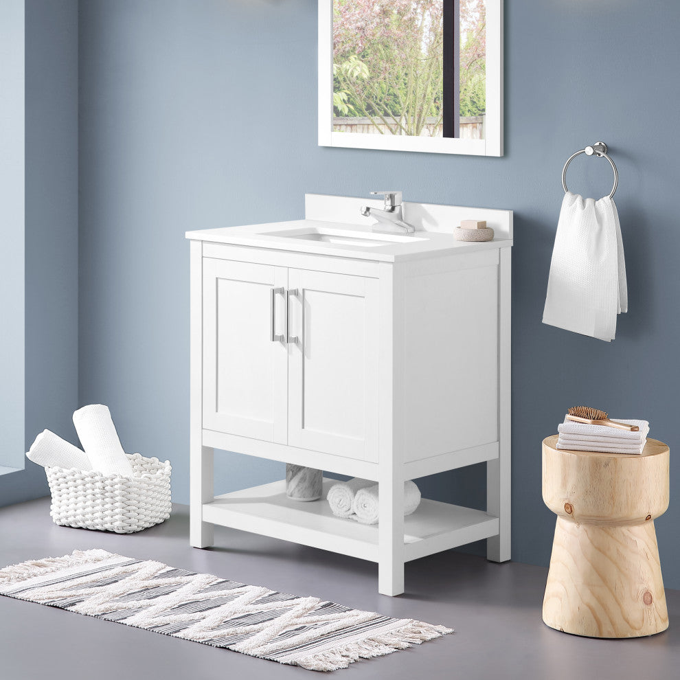 Ove Decors Vegas Single Sink Bathroom Vanity Set With Countertop, White, White, 30"