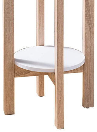 Benzara BM148923 2 Round Shelves Natural Wood Plant Stand, Light Brown & White