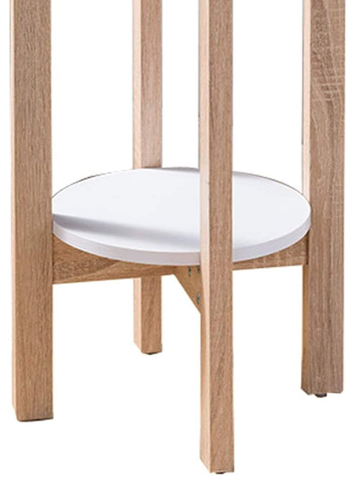 Benzara BM148923 2 Round Shelves Natural Wood Plant Stand, Light Brown & White