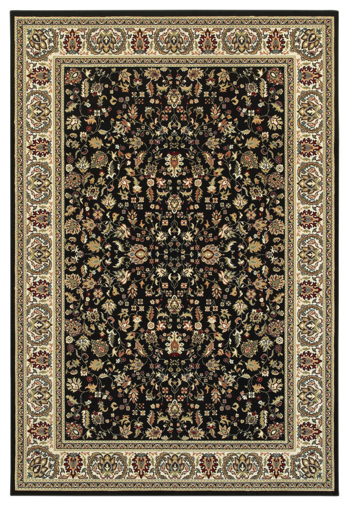Karaman Traditional Black/ Ivory Area Rug, 5'3"x7'6"