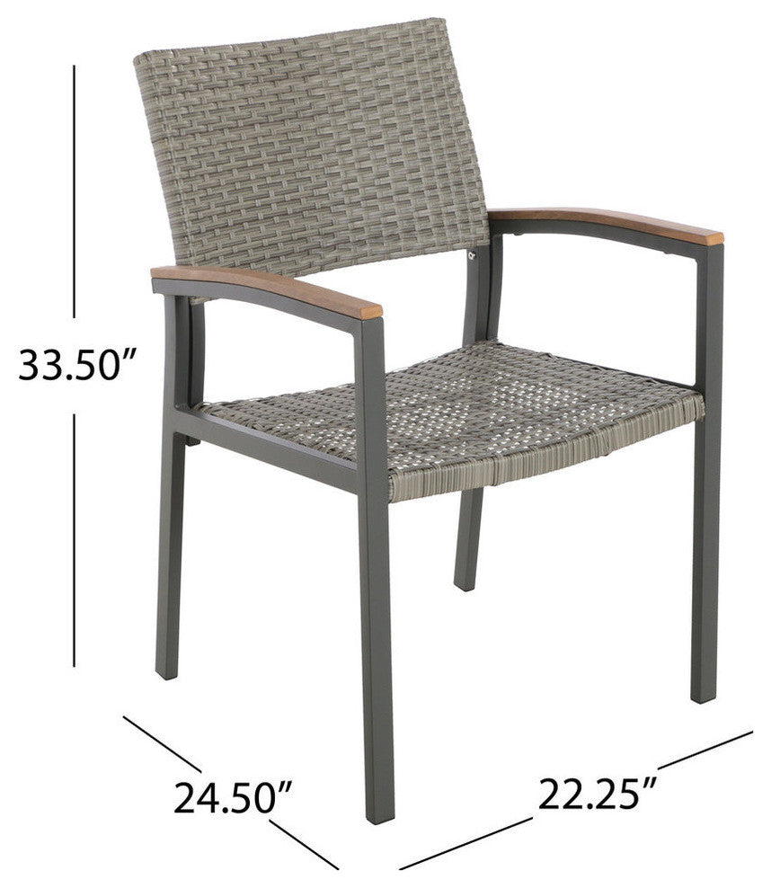 Swarthmore Outdoor Aluminum Dining Chairs With Faux Wood Accents, Gray + Natural Brown, Set of 2