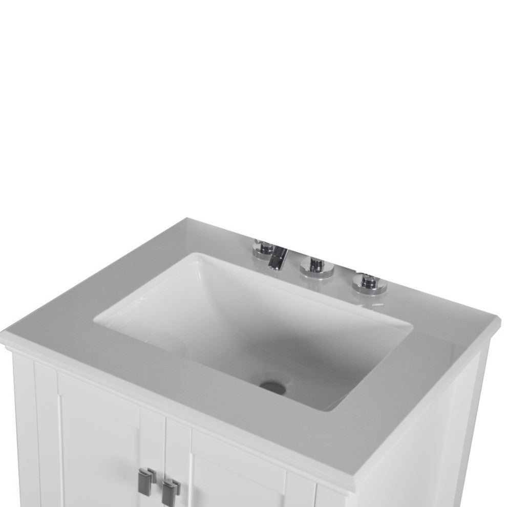 25" Single Vanity, White With Engineered Stone Top