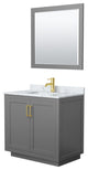 36"SGL Bathroom Vanity Dark Gray, Carrara Countertop, Sink, Gold Trim, 34"Mirror