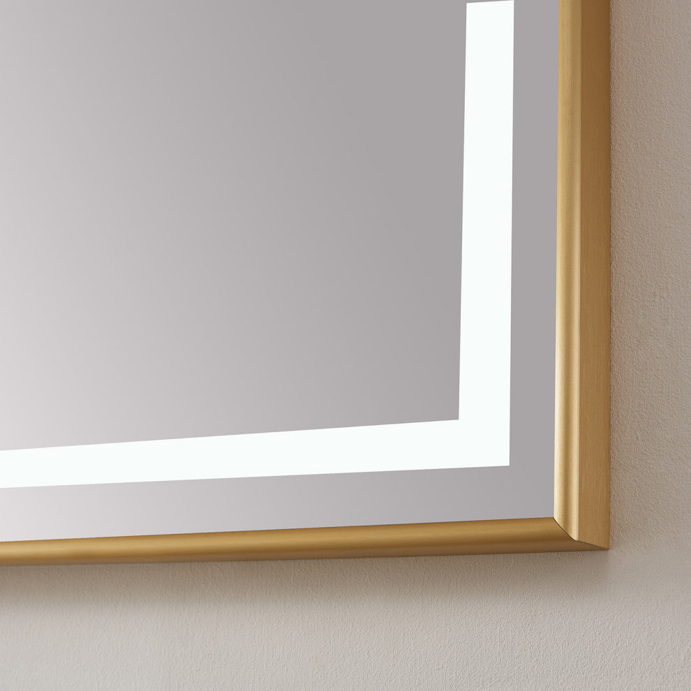 Horizontal Rectangular LED Wall Mount Bathroom Mirror, Gold, 60"
