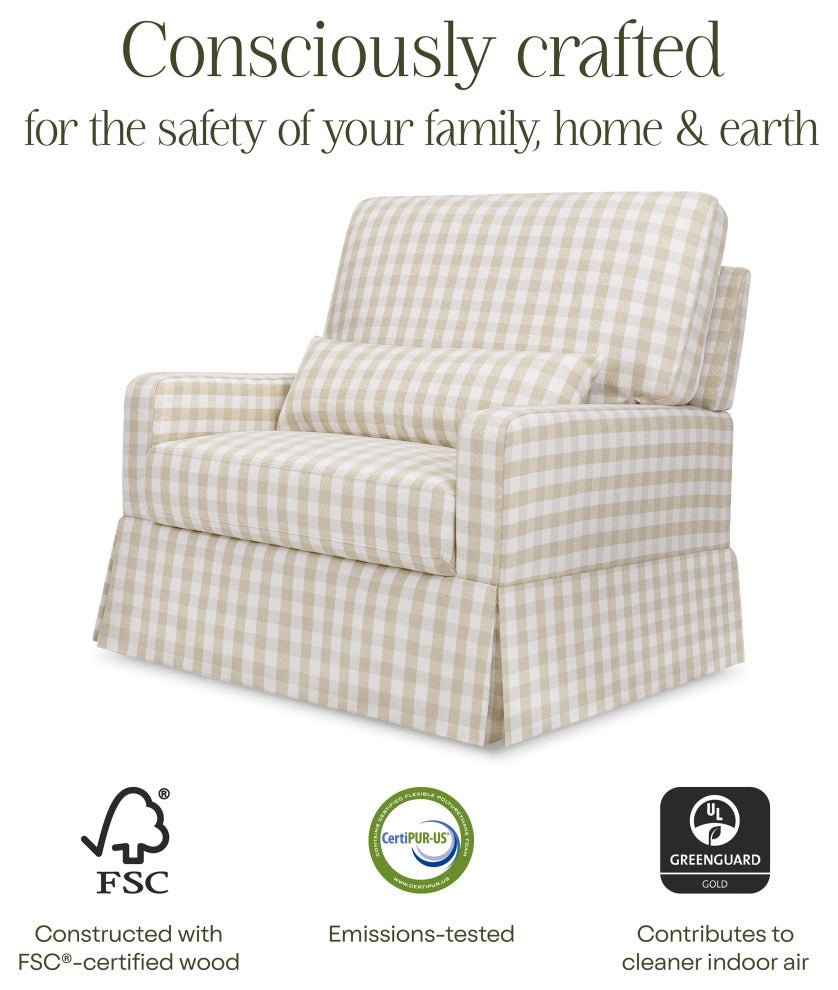 Crawford Pillowback Chair and a Half Comfort Swivel Glider, Tan Gingham