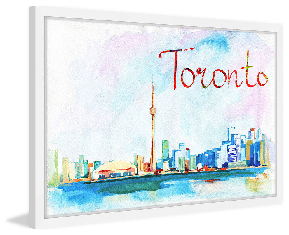 "Toronto Skyline Watercolor" Framed Painting Print , 24x16