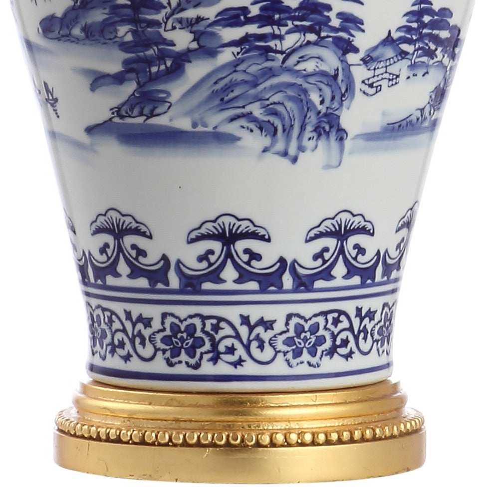 Zhou Ceramic/Iron Traditional Cottage LED Table Lamp, Blue