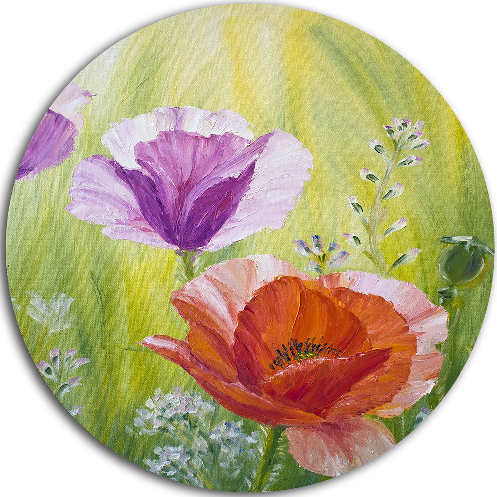Poppies In The Morning, Floral Round Wall Art, 38"