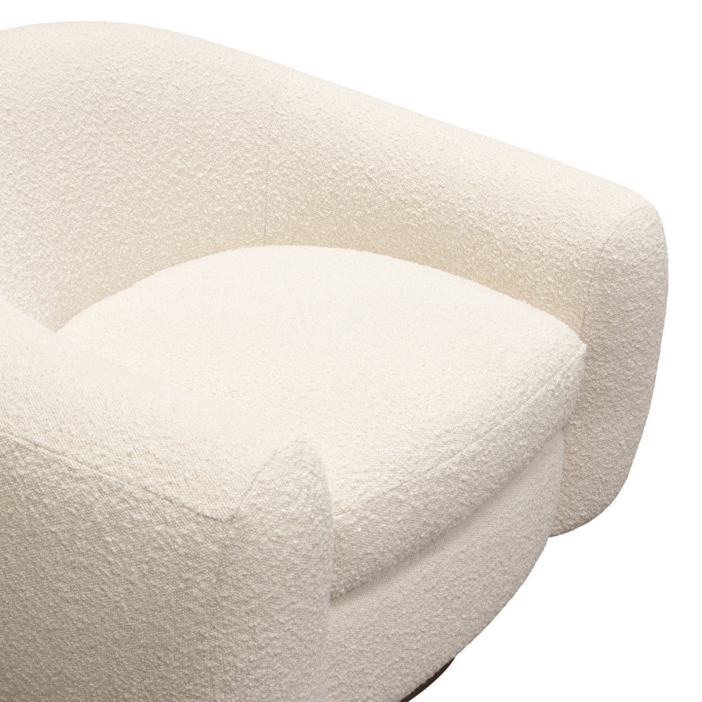 Pascal Swivel Chair in Bone Boucle Textured Fabric Contoured Arms & Back