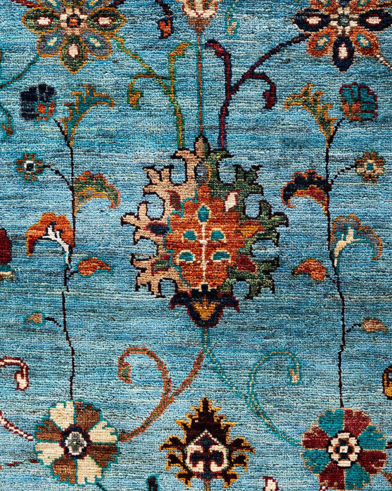 Tribal One-of-a-Kind Hand-Knotted Area Rug Light Blue, 9' 0" x 11' 10"
