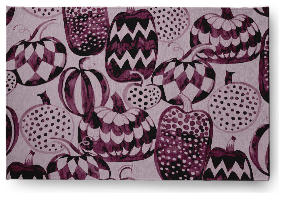 Pumpkins Galore Fall Design Chenille Area Rug, Purple, 4'x6'