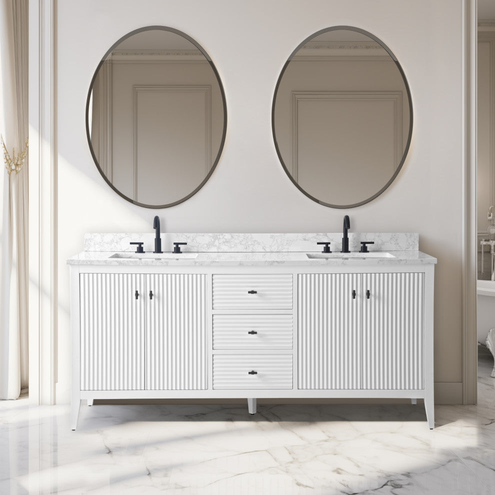 Vanity Art Freestanding Vanity, White, 72", Double Sink, Matte Black