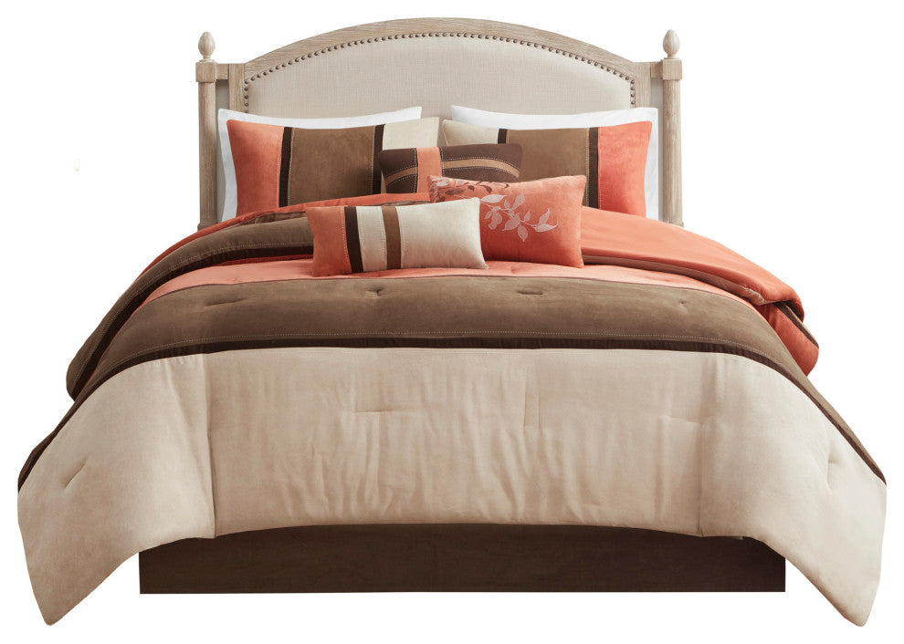 Madison Park Palisades Palizzate Suede 7-Piece Comforter Set, Black, Coral, King