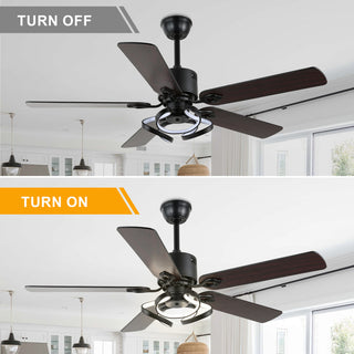 52" Modern Ceiling Fan with 5 Reversible Blades, Remote and LED Light, Black