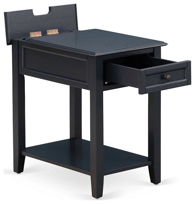 Mid Century Night Stand For Bedroom, 1 Wooden Drawer, Navy Blue Finish