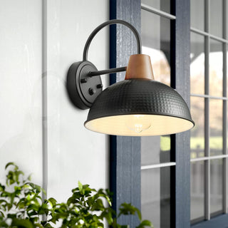 Industrial 1-Light Wood Grain Finish Accented Wall Sconce, Black