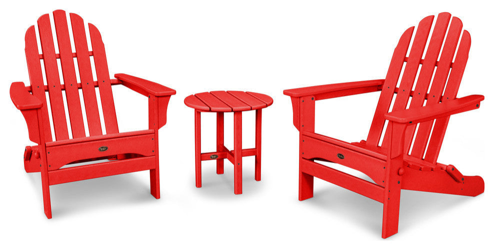 Cape Cod Folding Adirondack Set with Side Table, Sunset Red