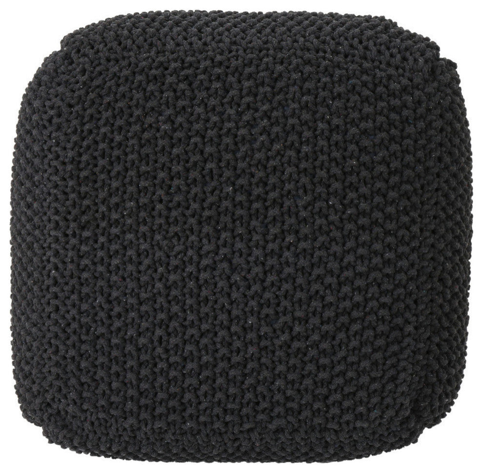 GDF Studio Joyce Knitted Cotton Square Pouf, Dark Gray