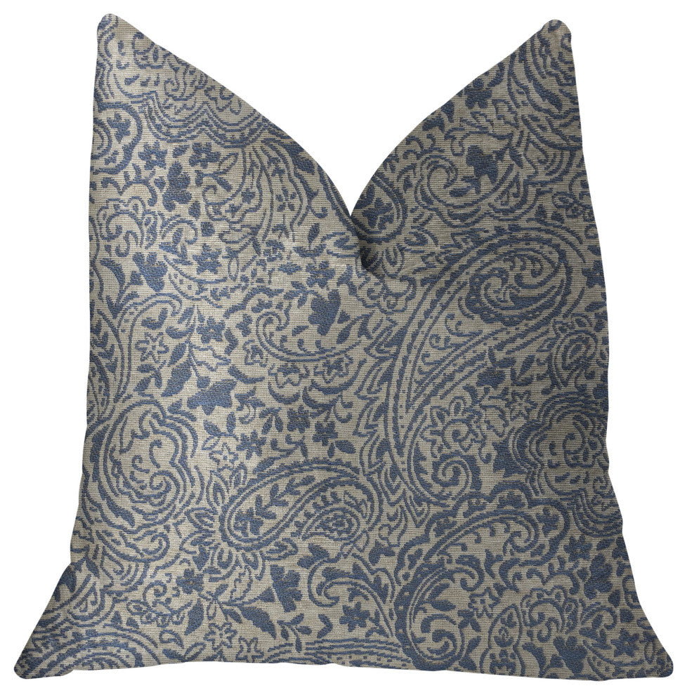 Kingston Waverly Blue and Ivory Luxury Throw Pillow, 20"x36" King