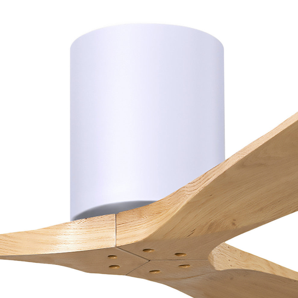 Irene 3 Blade Flush Mount Fan, 52", Matte White, Light Maple Tone Blades