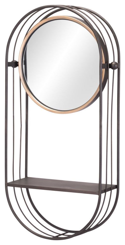 Frame Wall Mirror, Round, Glass, Steel Metal, Gray, Bedroom Living