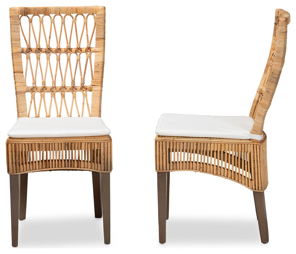 Gigi Modern Ratta Chairs, Set of 2, Natural Brown