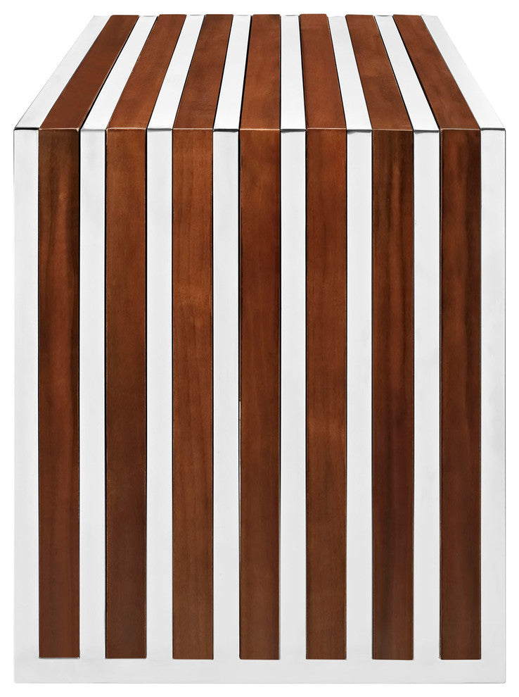 Modern Contemporary Wood Bench, Walnut Metal