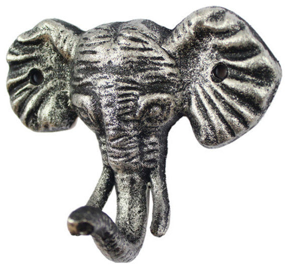 Rustic Silver Cast Iron Elephant Hook 5"