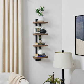Danya B. 4-Tier Ladder Bracket Floating Wall Shelves Metal and MDF, Walnut