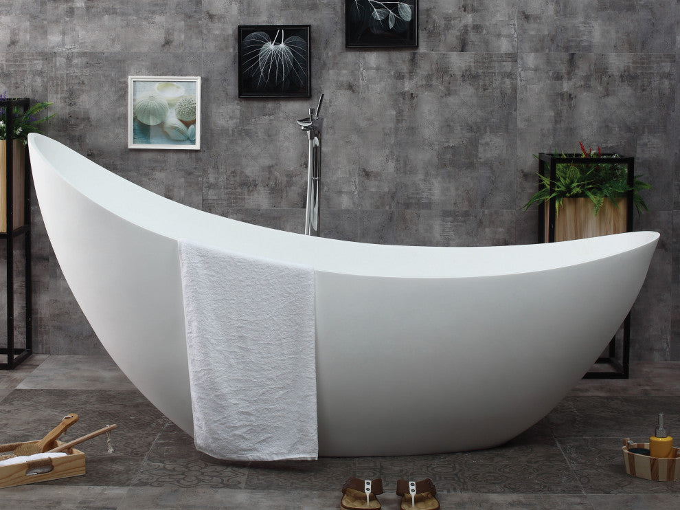 ALFI brand AB9951 73" White Solid Surface Smooth Resin Soaking Slipper tub