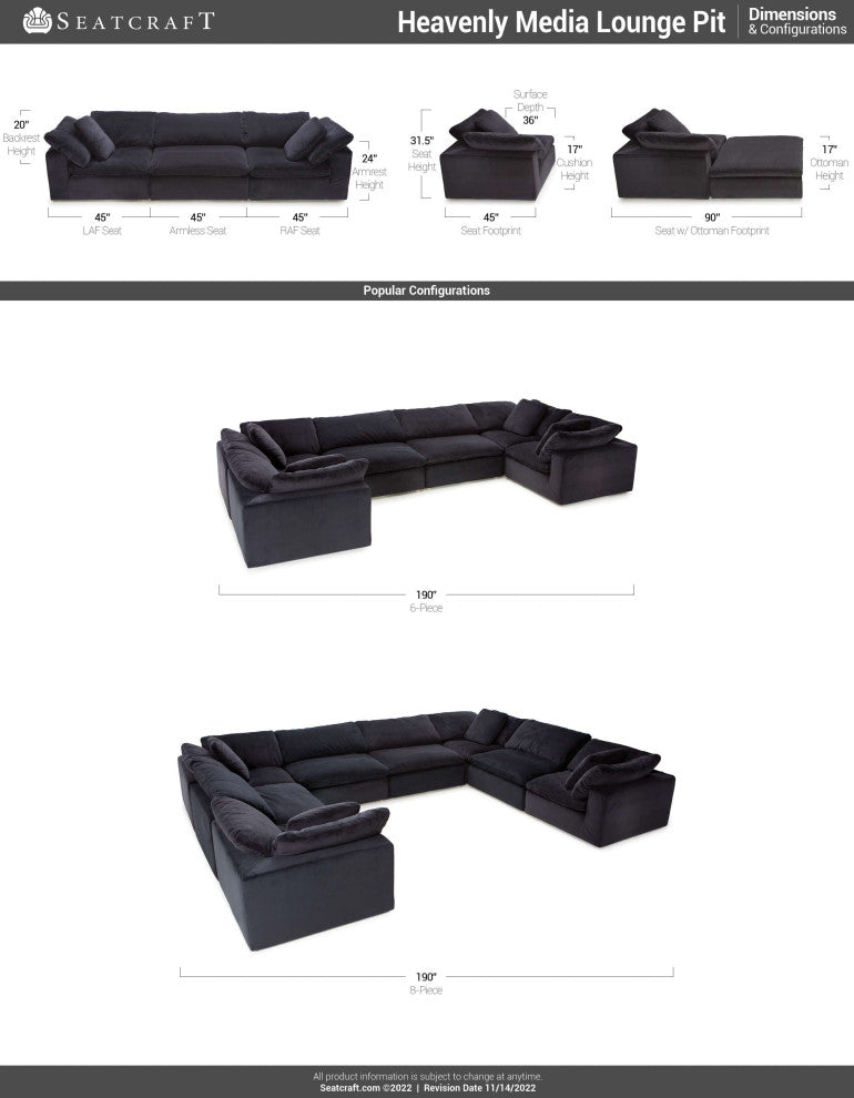 Seatcraft Heavenly, Black, 8-Piece U-Sectional